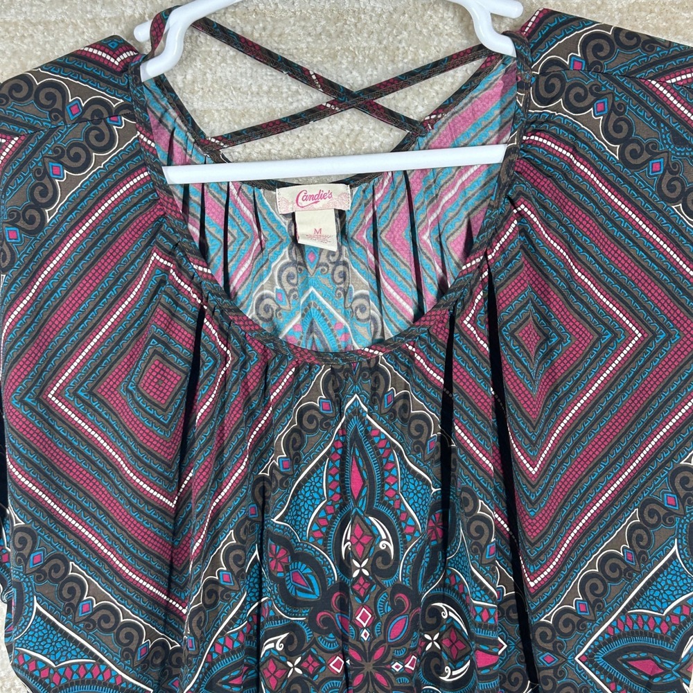 Candies Womens Boho Medallion Dolman Sleeve Blouse Top Multicolor Size M Strappy